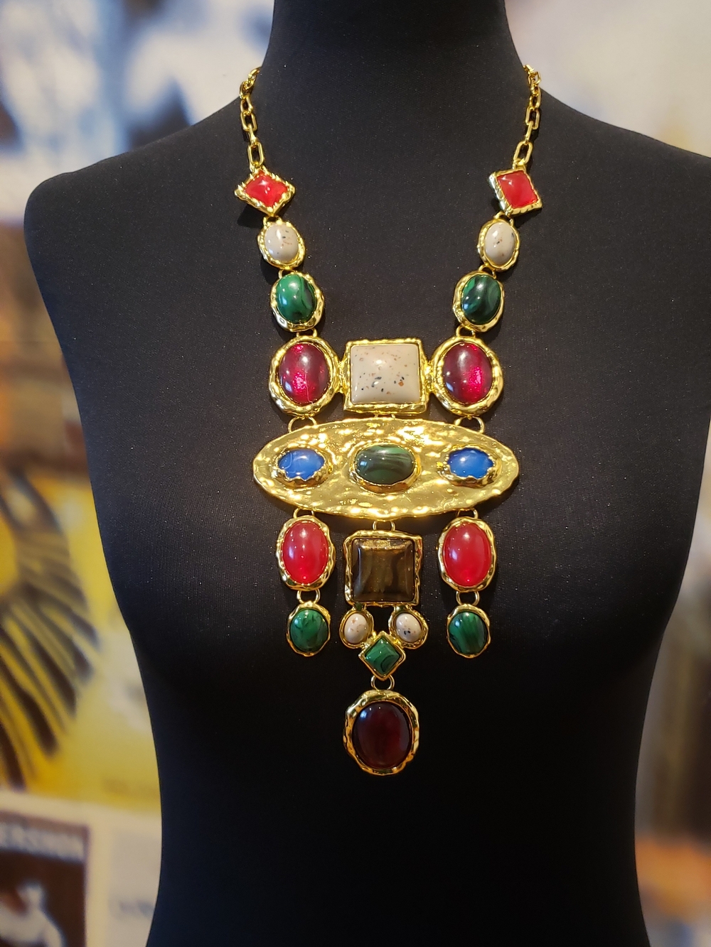 18k Gold-plated Multicolor Cabochon Statement Necklace